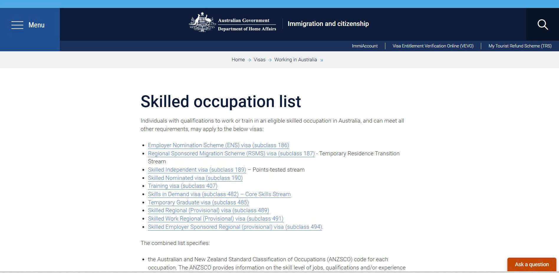 Occupation List & ANZSCO